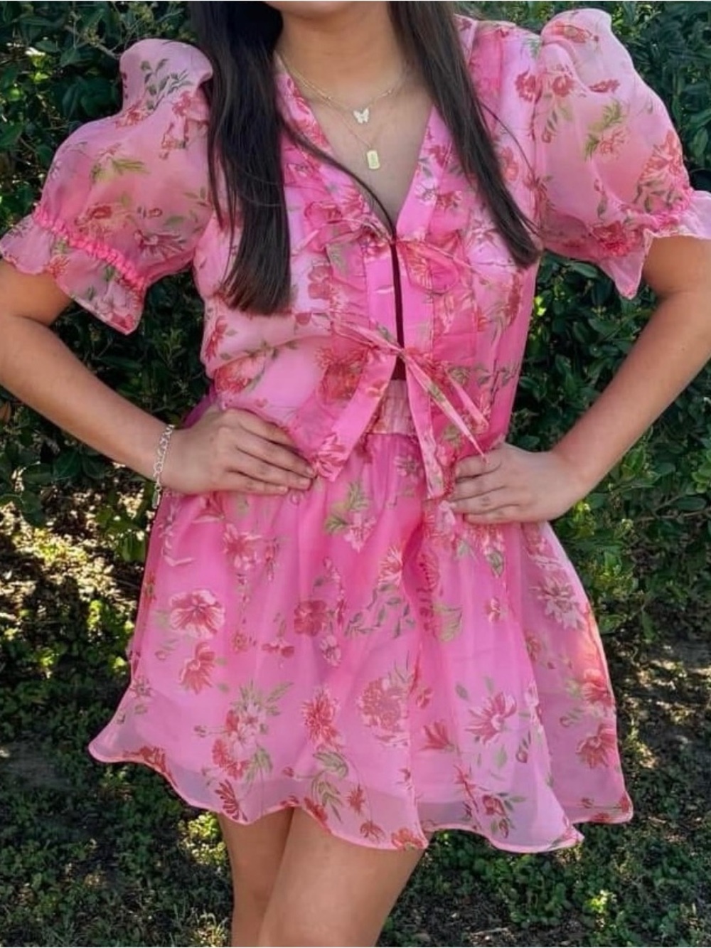Chelsea & Violet Pink Floral Ruffle Tie-Front Mini Dress